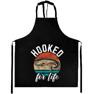 Discover Hooked For Life Retro Catfish Catfishing Angler Aprons
