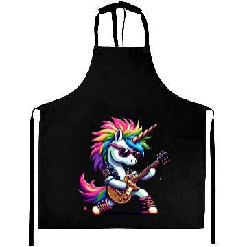 Discover Pixel Punk Rock Unicorn Aprons