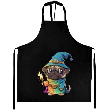 Discover Colorful Kawaii Pug Wizard Aprons