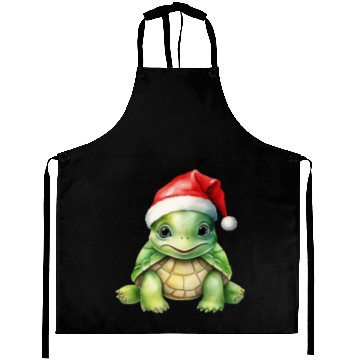 Discover cute green sea turtle wearing a Santa hat Aprons