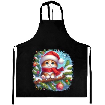 Discover Cute Cat with Santa Hat Christmas Design Aprons