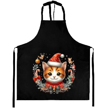 Discover Cute Cat with Santa Hat Christmas Design Aprons