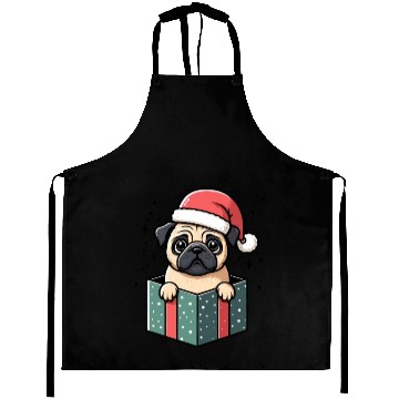 Discover Pug In Present Dog Christmas Festive Santa Hat Aprons
