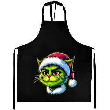 Discover Cute Cat as Santa on Christmas Aprons