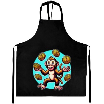 Discover Bitcoin Juggling Monkey - Digital Art Aprons