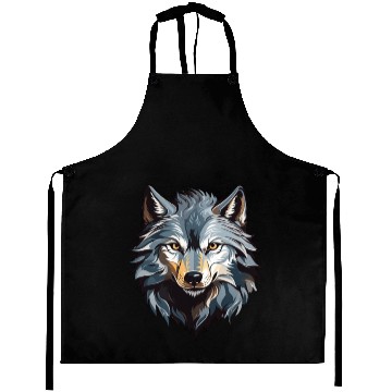 Discover Majestic Wolf Face Illustration Aprons