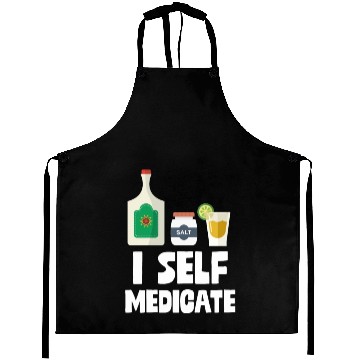 Discover I Self Medicate Tequila Bottle Lime Salt Shot Pun Aprons