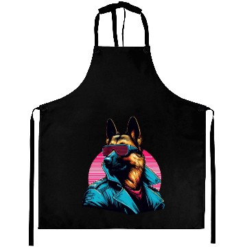 Discover Funny trendy german shepherd cyber retro portrait Aprons