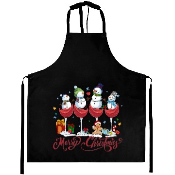 Discover Red Wine Glasses with Snow Men Funny Christmas Aprons