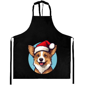 Discover cute corgi wearing santa hat Aprons