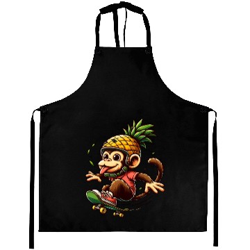 Discover skateboarding monkey with pineapple helmet Aprons