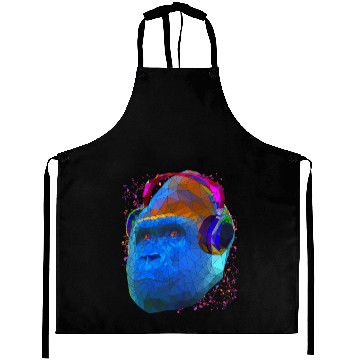 Discover Gorilla with headphones low poly pop art Aprons