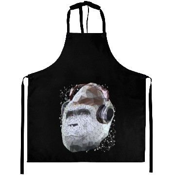Discover Gorilla with headphones low poly pop art Aprons