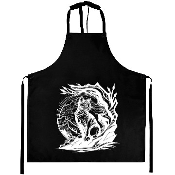 Discover Pretty Little Nature Cat In Tattoo Style Aprons