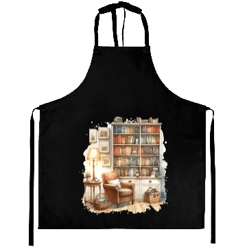 Discover Cozy home library in watercolor Aprons