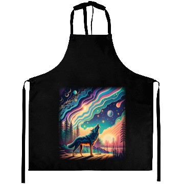 Discover Majestic Wolf Howling At The Eclipse Aprons