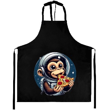 Discover Space monkey enjoys pizza Aprons