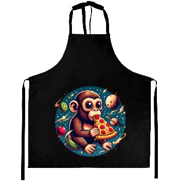 Discover Space monkey enjoys pizza Aprons