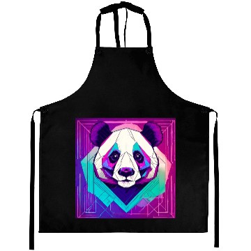 Discover Synthwave Neon Geo Panda Aprons