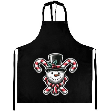 Discover Candy Cane Cheer - snowman with Top Hat design Aprons