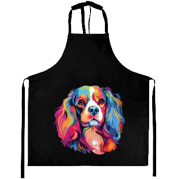 Discover Watercolor Colorful Cavalier King Charles Spaniel Aprons