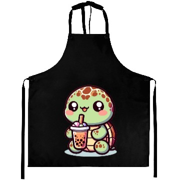 Discover Kawaii Turtle Bubble Tea Lover Cute Sea Turtle Aprons