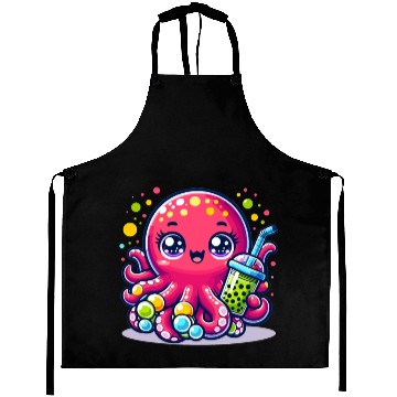 Discover Kawaii Octopus With Bubble Tea Sea Ocean Boba Tea Aprons