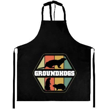 Discover Groundhogs Silhouette Retro Vintage Groundhog Day Aprons