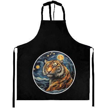 Discover tiger design in painting style Aprons