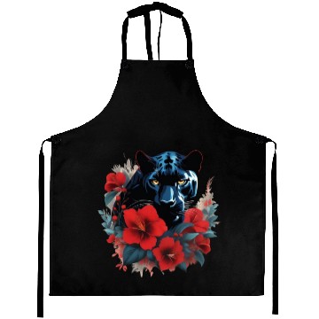 Discover Dynamic Panther Embraces Kindness in Floral Glory Aprons