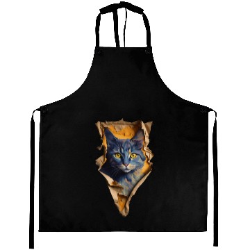 Discover design for a cat emerges from a torn Aprons