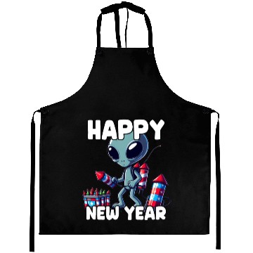Discover Festive alien with New Year greetings Aprons
