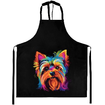Discover Watercolor Colorful Yorkshire Terrier Aprons