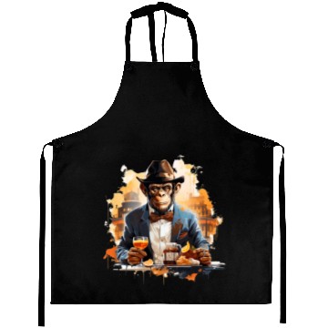 Discover Cool Business Monkey with Drink Chimpanzee Aprons
