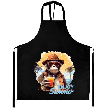 Discover Cool Monkey With Drink Funny Animals Chimpanzee Aprons