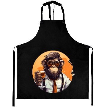 Discover Cool Monkey With Drink Funny Animals Chimpanzee Aprons