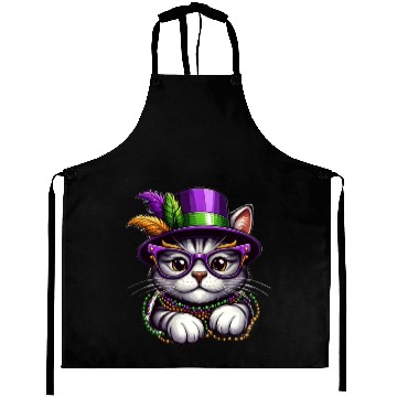 Discover Mardi Gras cat with hat and glasses Aprons