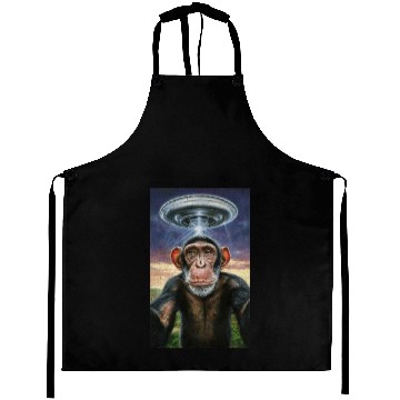 Discover FUNNY SELFIE MONKEY WITH ALIEN Aprons