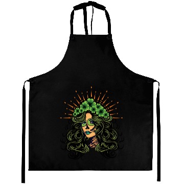 Discover La Calavera Los Muertos Shamrock Saint Patrick's Aprons