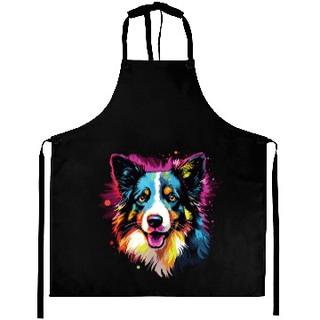 Discover Watercolor Colorful Border Collie Aprons