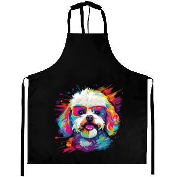 Discover Watercolor Colorful Bichon Frise Aprons