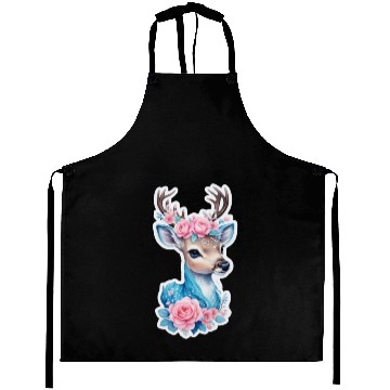 Discover cute deer blue blossom pink rose Aprons