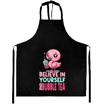 Discover Kawaii Flamingo Bubble Tea Believe In Yourself Aprons