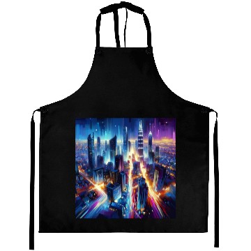 Discover Urban Lights Vibrant Nighttime Cityscape Aprons