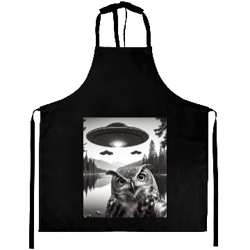 Discover Funny Graphic Owl With UFOs Weird Aprons