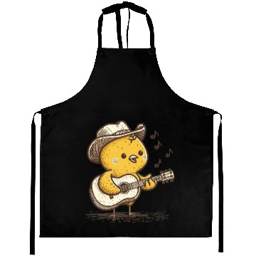 Discover Cute Cowboy Baby Chick Playing Guitar Aprons