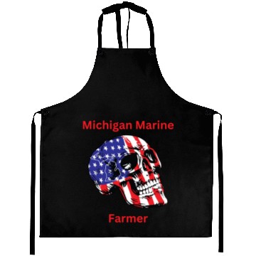 Discover MichiganMarineFarmer with patriotic skull Aprons