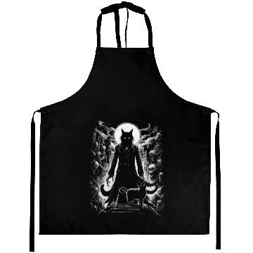 Discover scary horror black cat Aprons