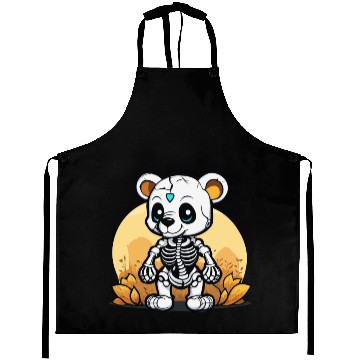 Discover Cute Skeleton Bear Illustration Aprons