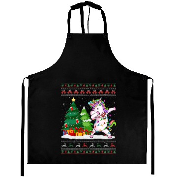 Discover Funny Dabbing Unicorn Lover Santa Hat Ugly Aprons
